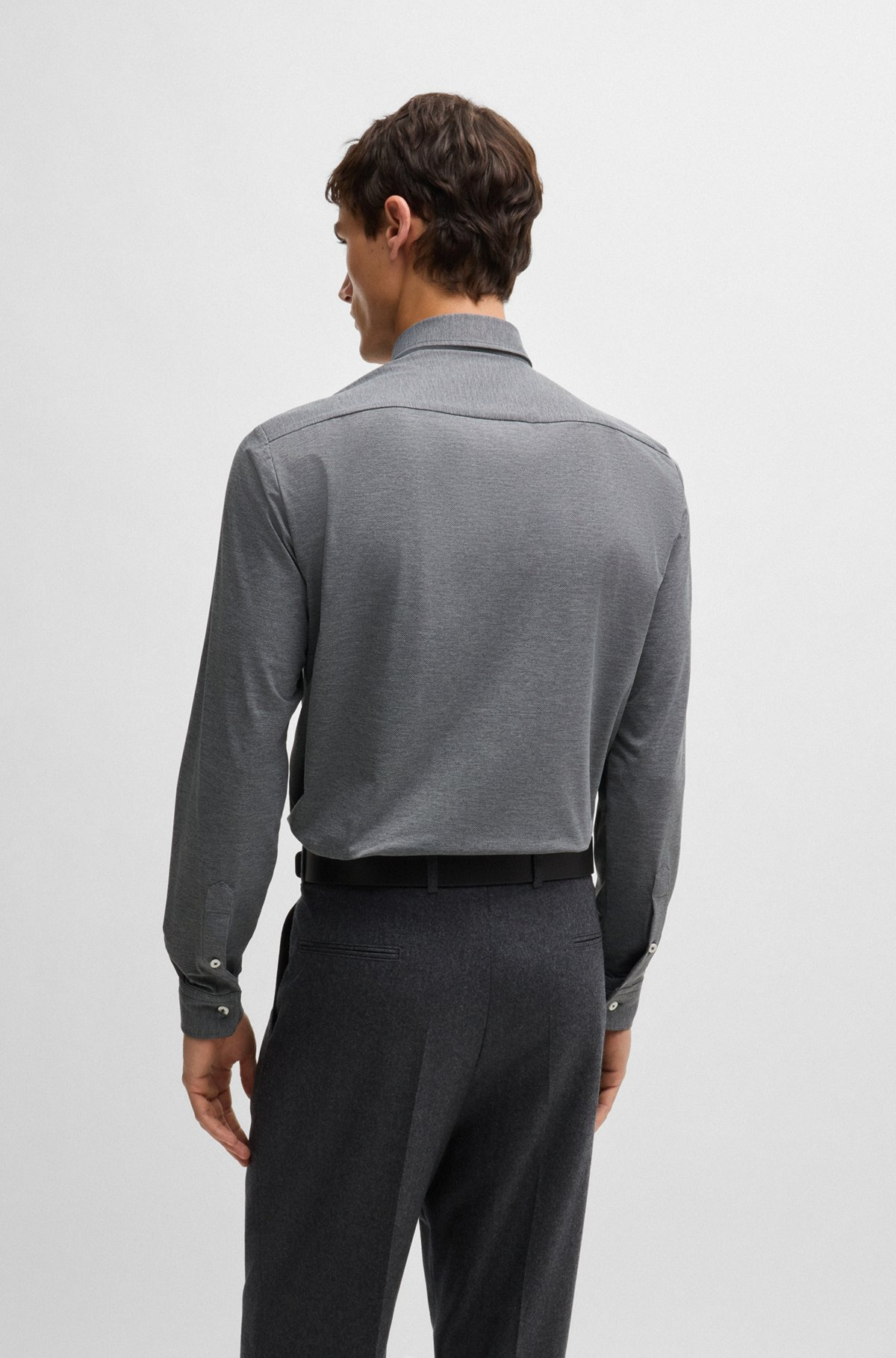 SLIM-FIT SHIRT IN MELANGE PERFORMANCE-STRETCH JERSEY - 5