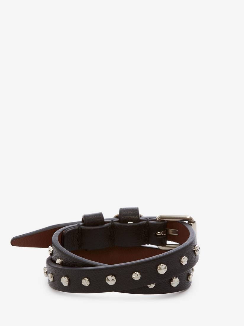 Double-wrap Studded Bracelet in Black - 2