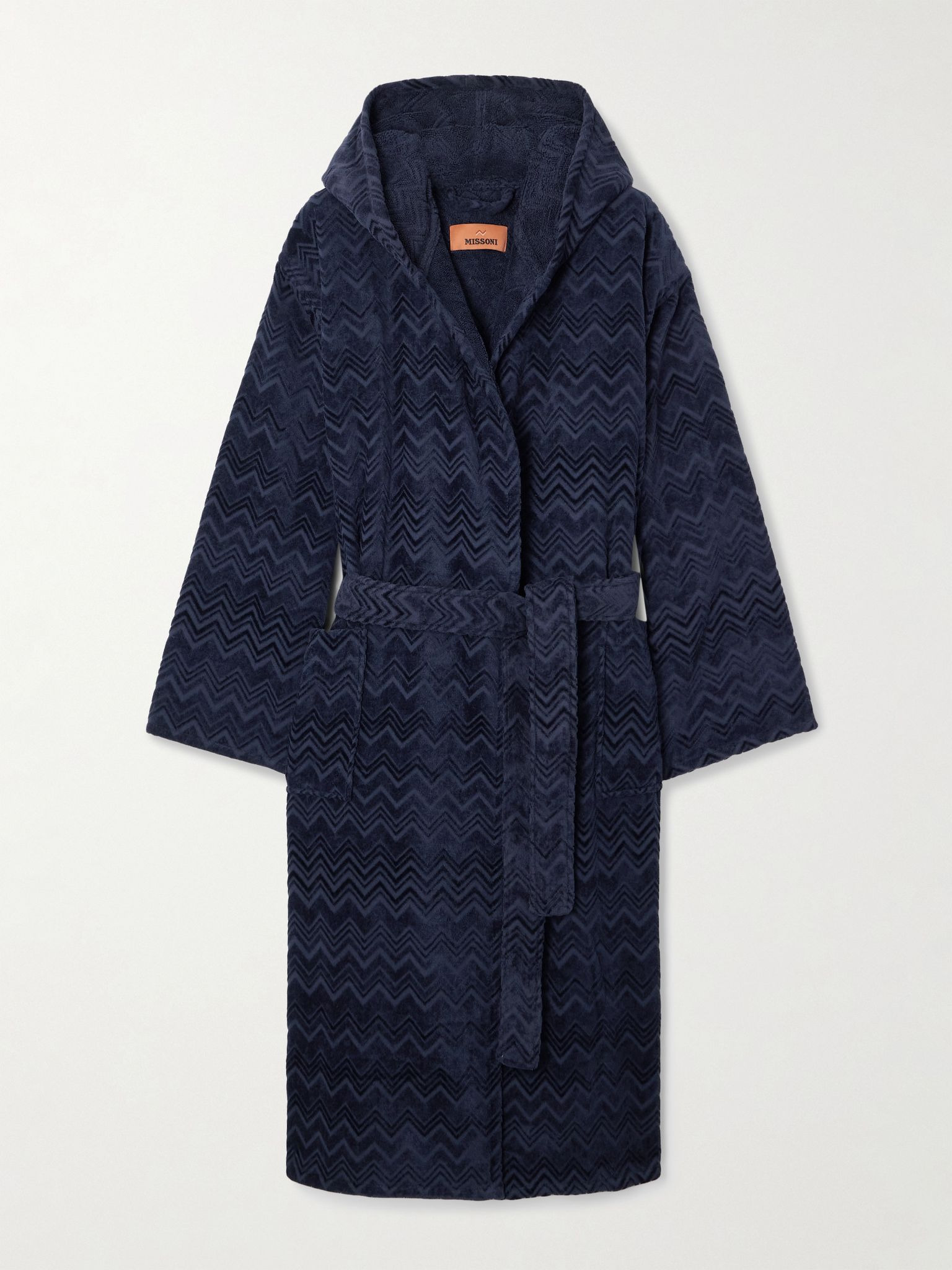 Chalk hooded cotton-terry robe Midnight blue - 1