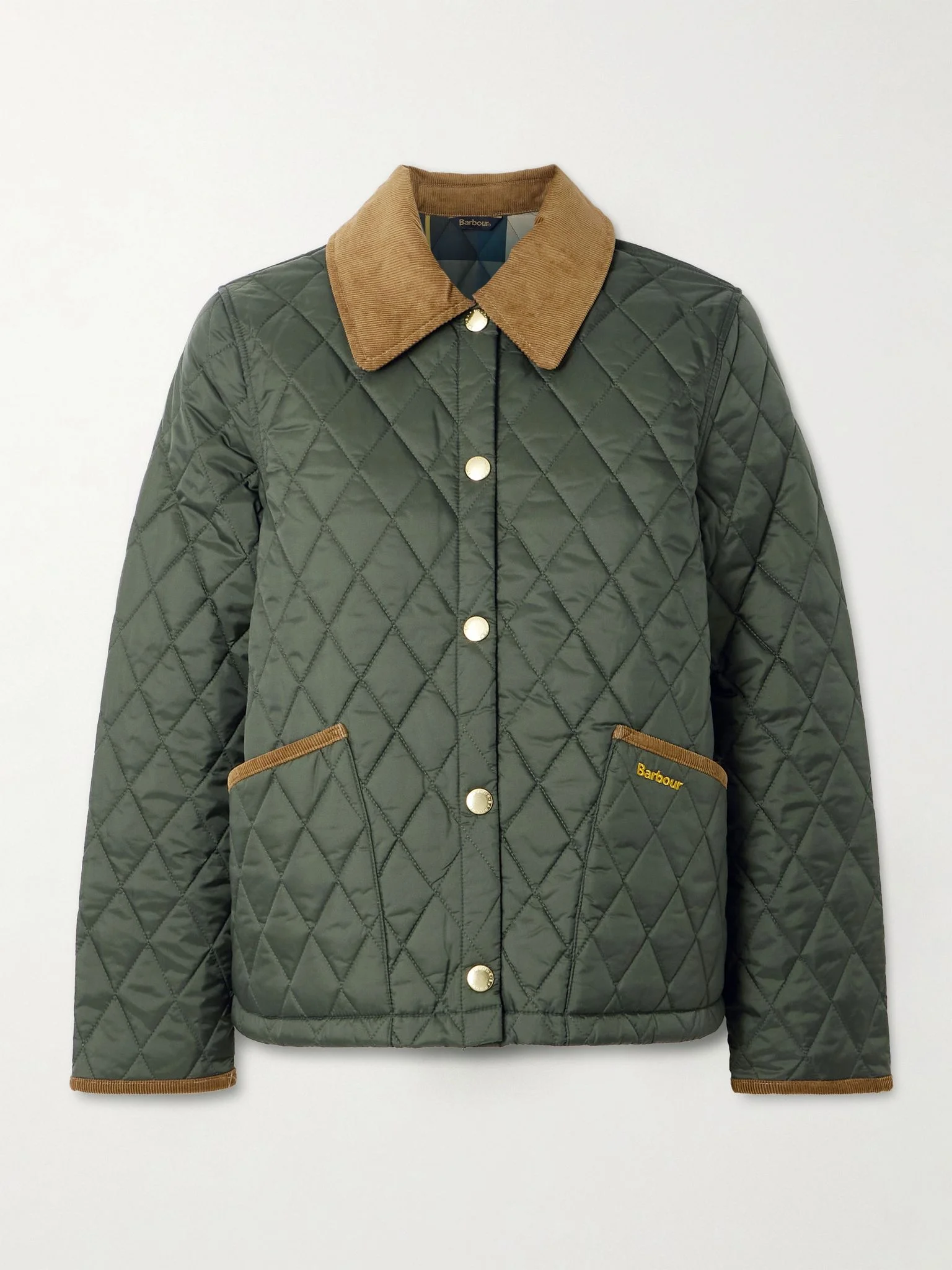 Liddesdal corduroy-trimmed quilted shell jacket Dark green - 1