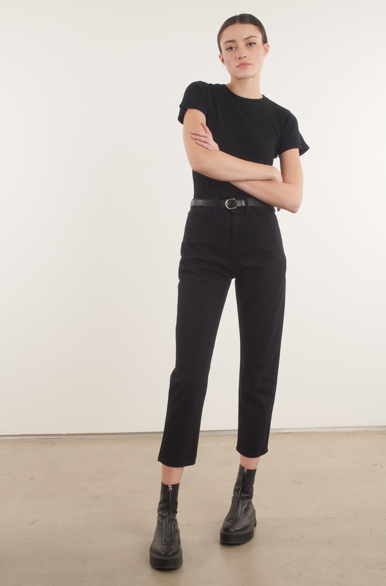 STEVIE BLACK TAPERED STRAIGHT LEG DENIM - 4