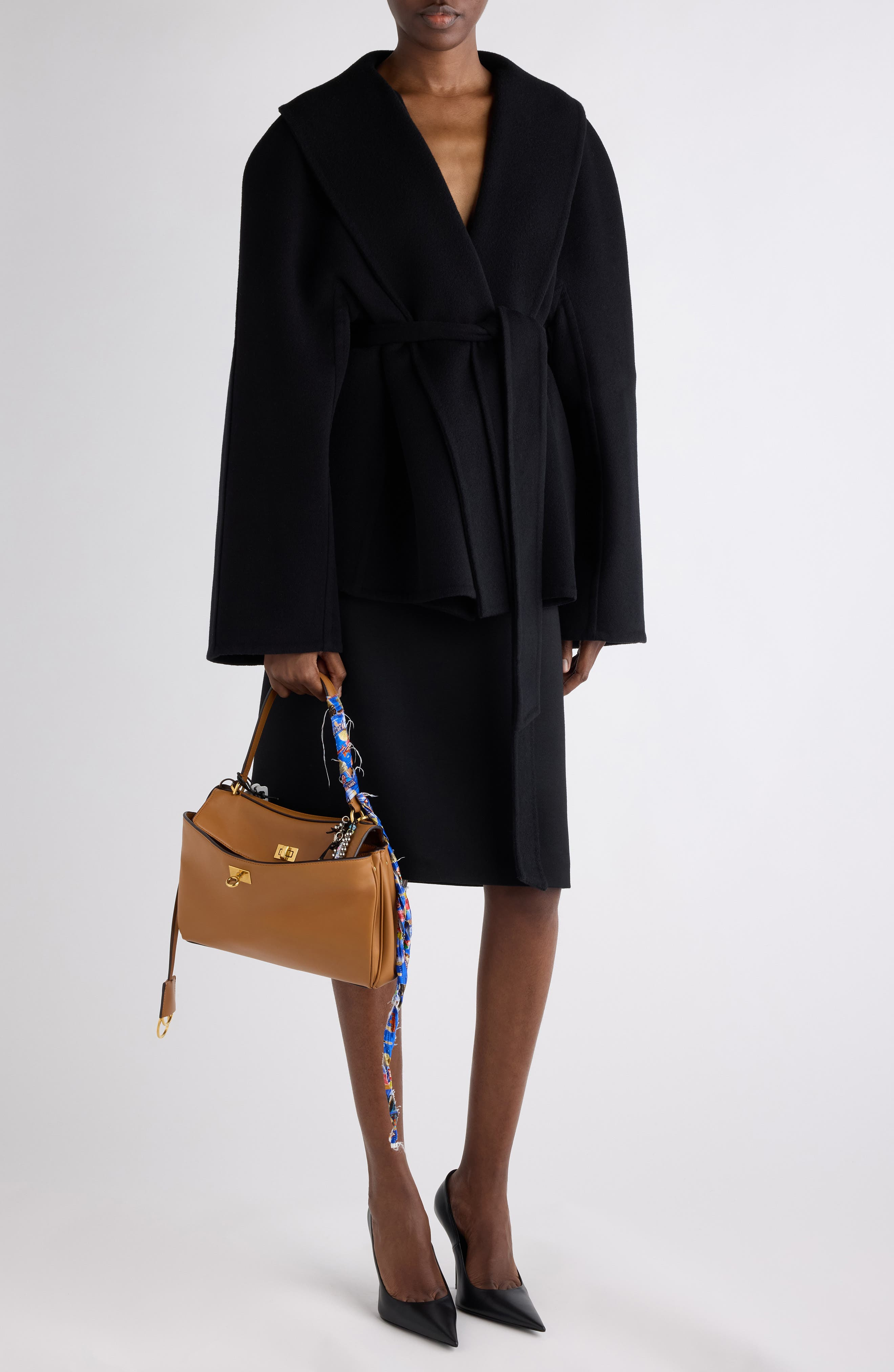 Balenciaga Wool Twill A-Line Midi Skirt in 1000 Black at Nordstrom - 2