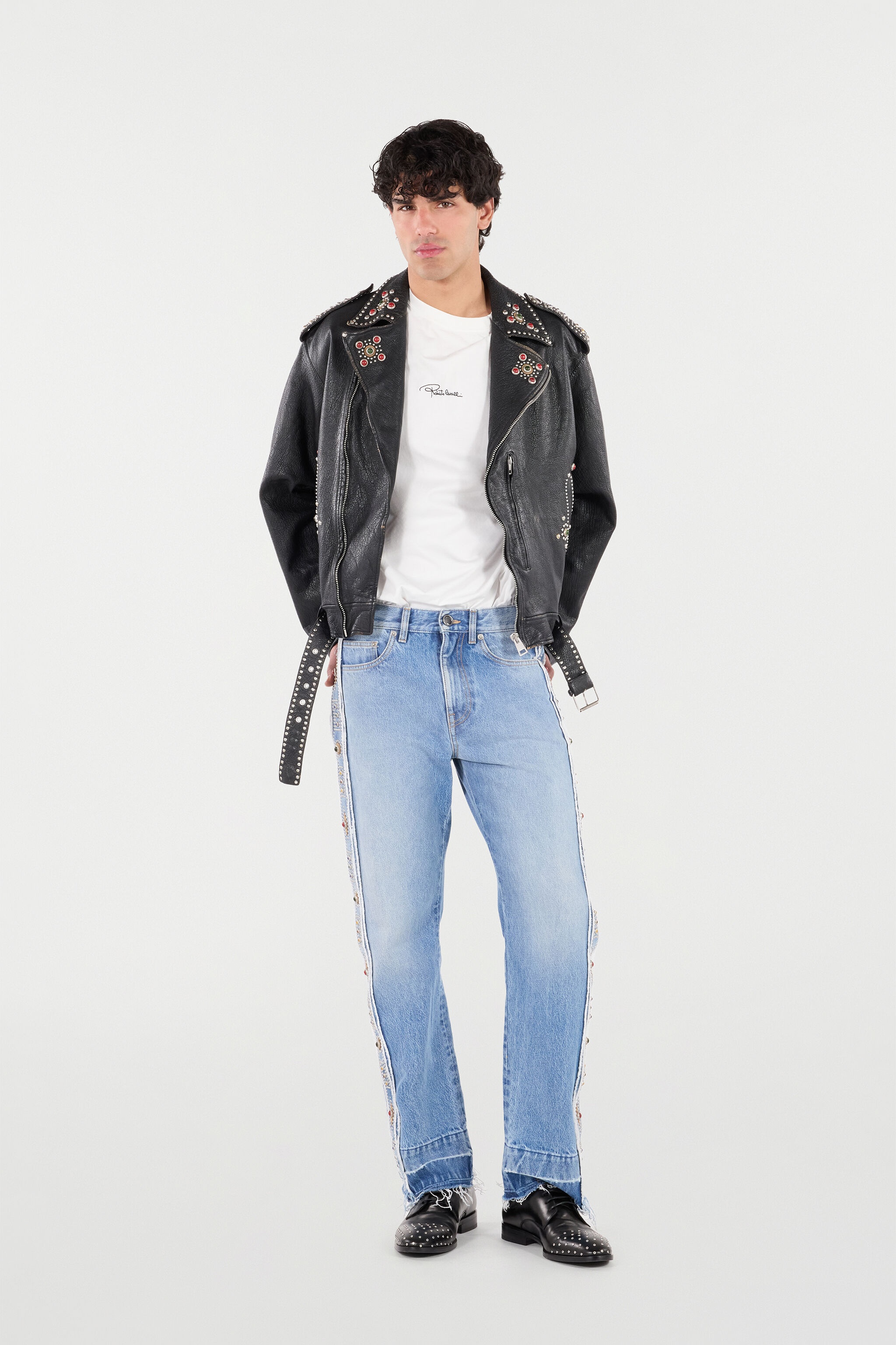 Leather Biker Jacket with Studs and Stones - 2
