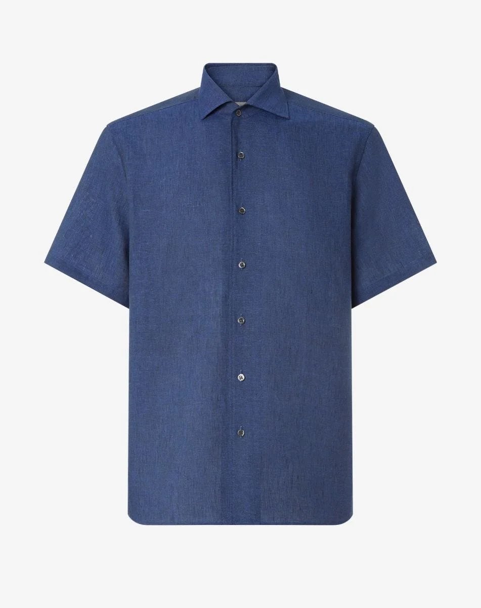 Navy blue chambray linen shirt - 1