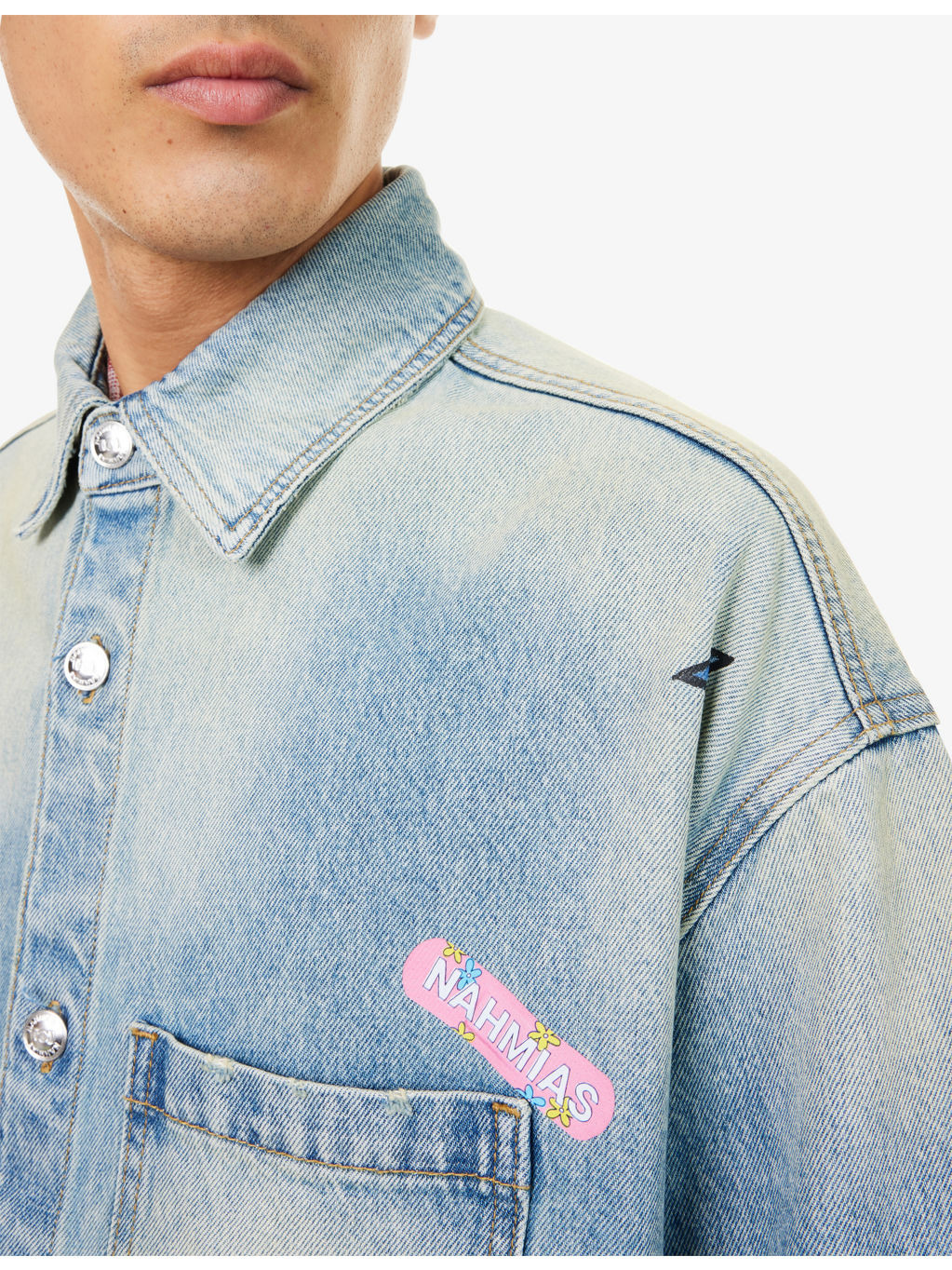 Oversized Bandaid Denim  Shirt - 6