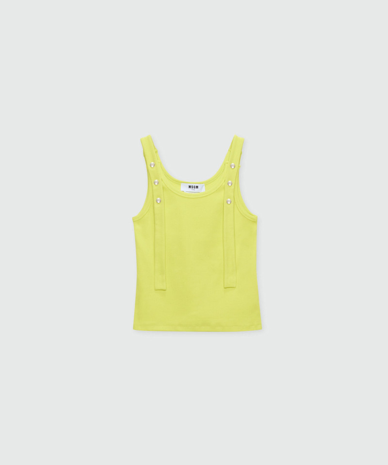 Lime ribbed cotton top with straps and metal buttons 1