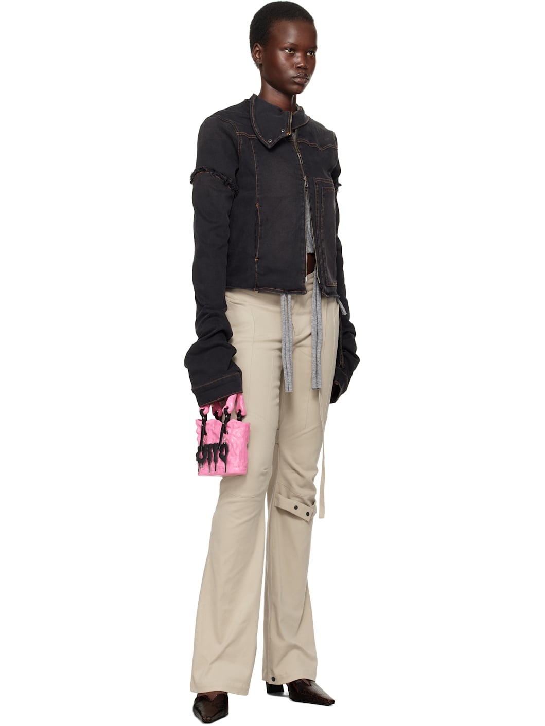 Beige Deconstructed Flared Chino Trousers - 4