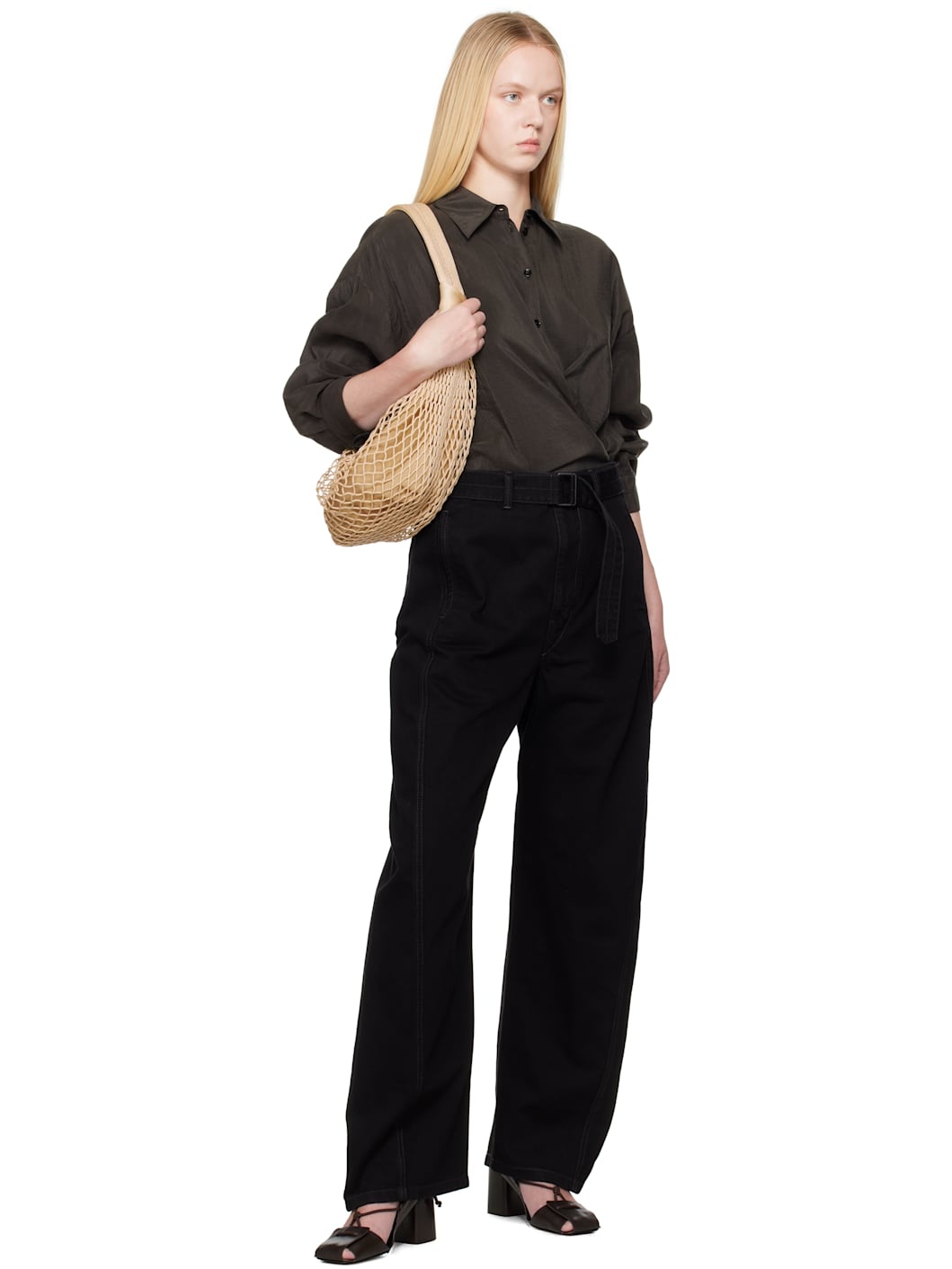 Brown Straight Collar Twisted Shirt - 5