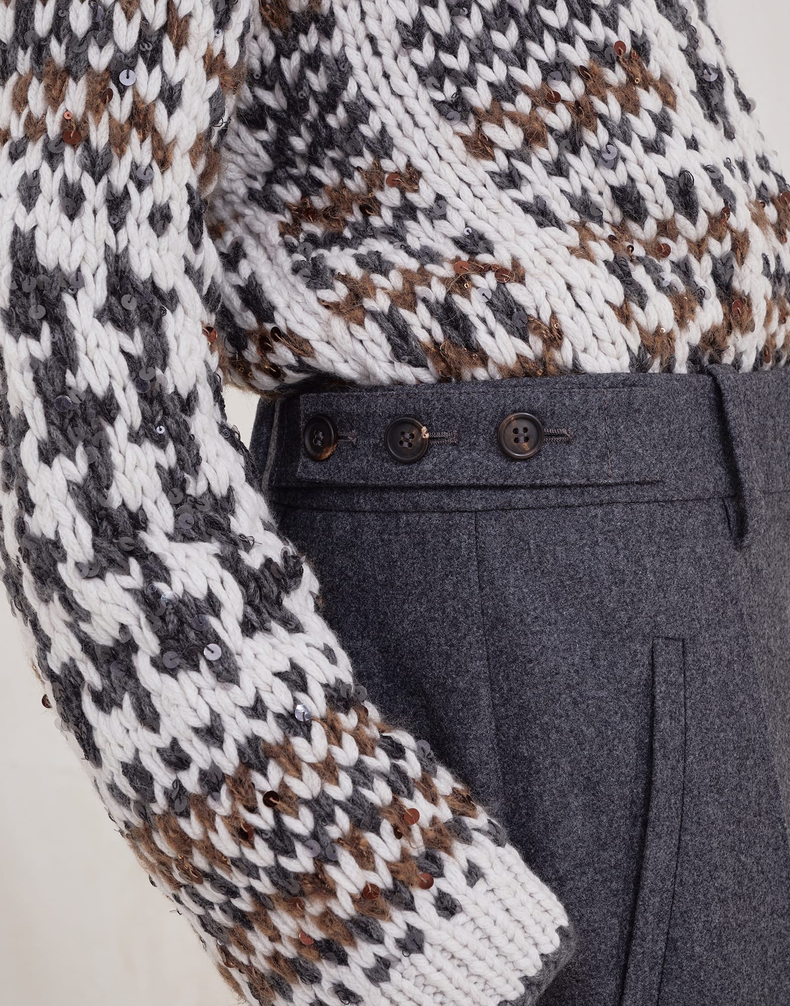 Virgin wool flannel straight loose trousers - 3
