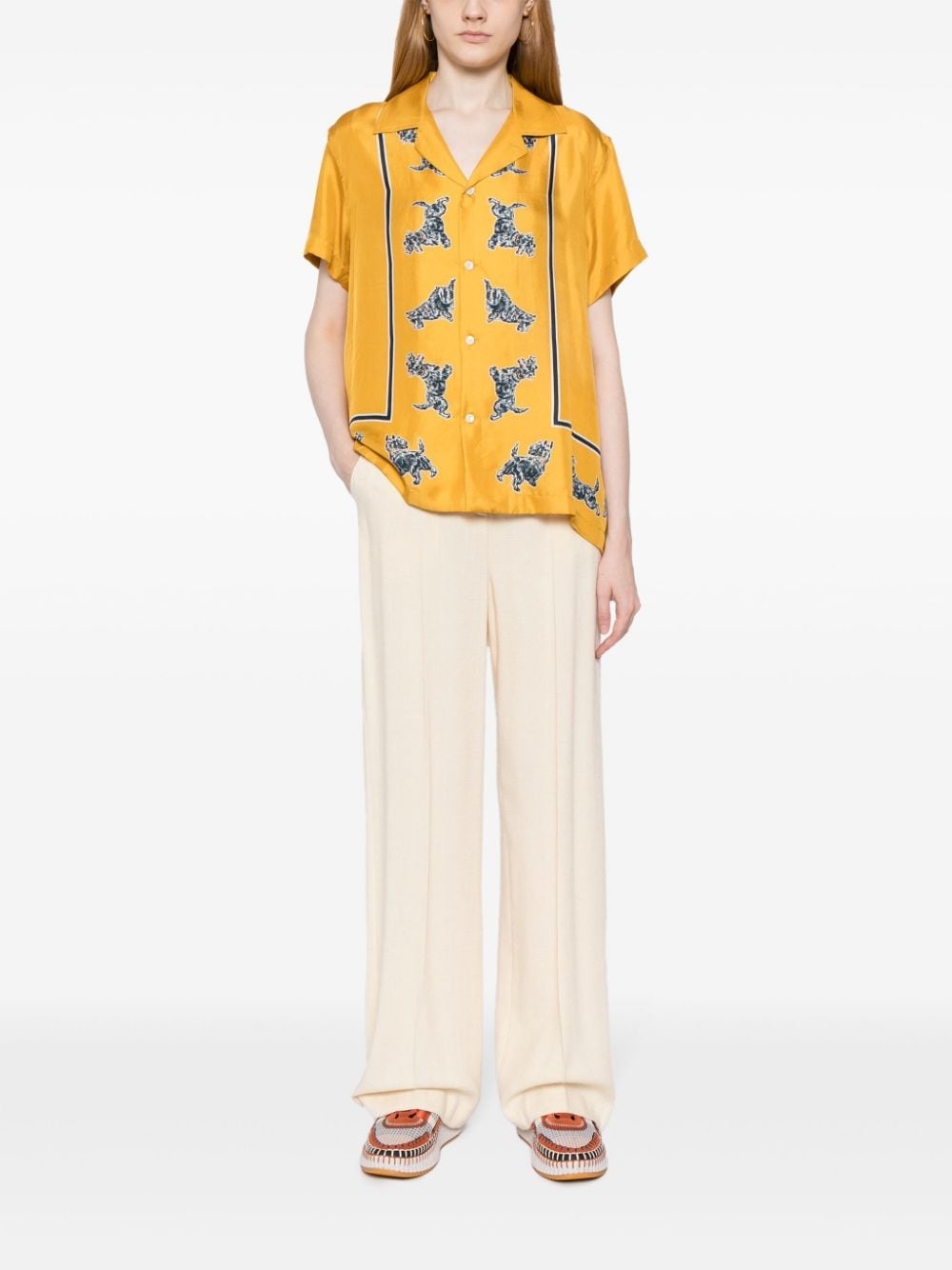 BODE illustration-style print silk shirt - Yellow