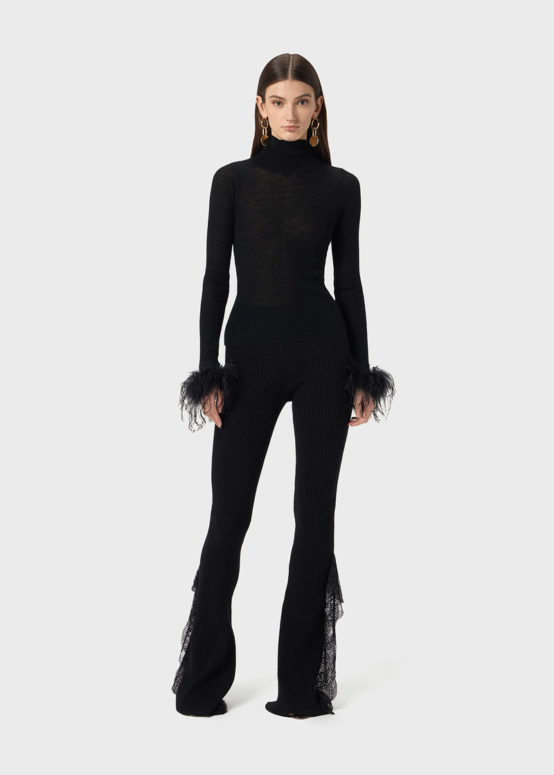 Blumarine KNIT PANTS WITH LACE RUFFLES outlook