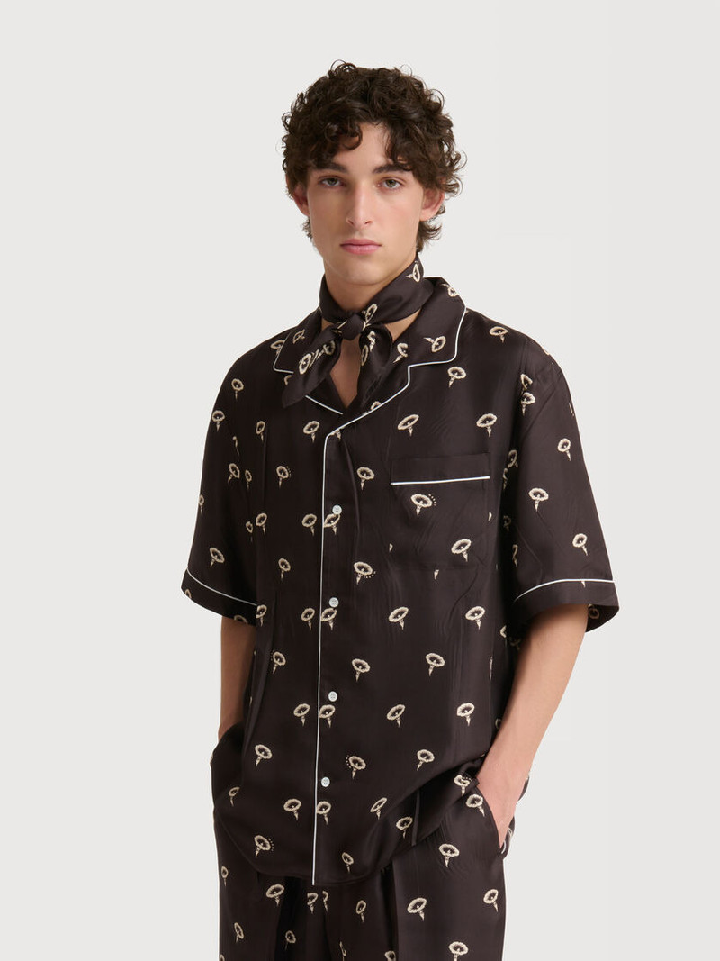 Marni BROWN SILK TWILL PAJAMA SHIRT WITH FLORAL PRINT outlook