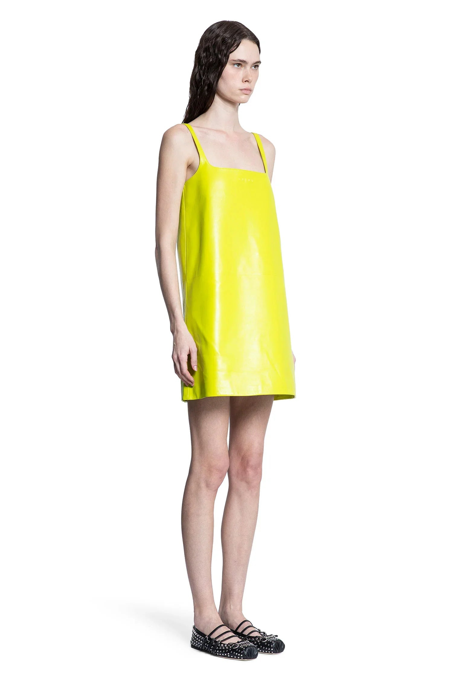 Shiny-Leather-A-Line-Mini-Dress - 2