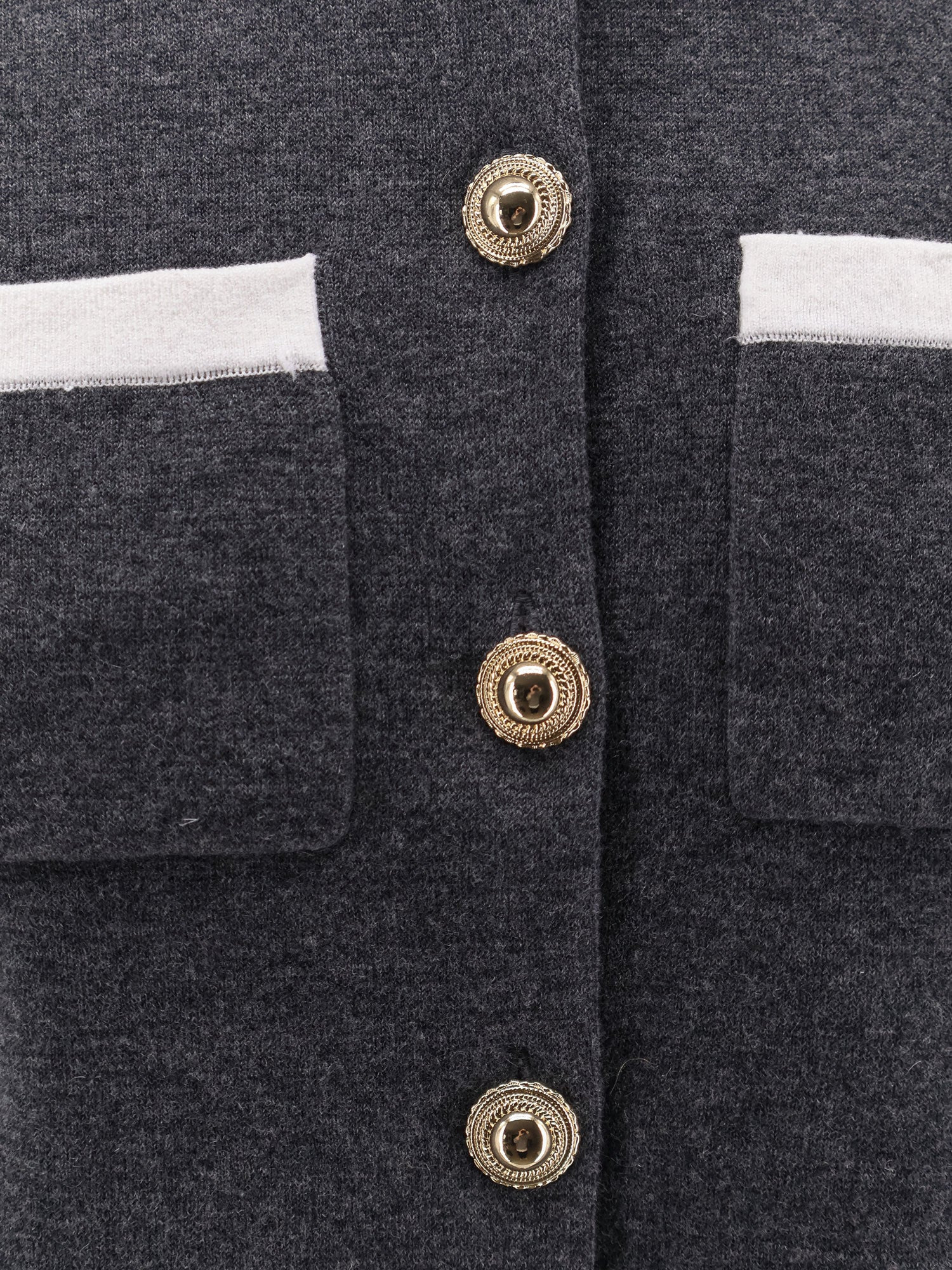 Wool Blend Cardigan With Contrasting Collar - 5