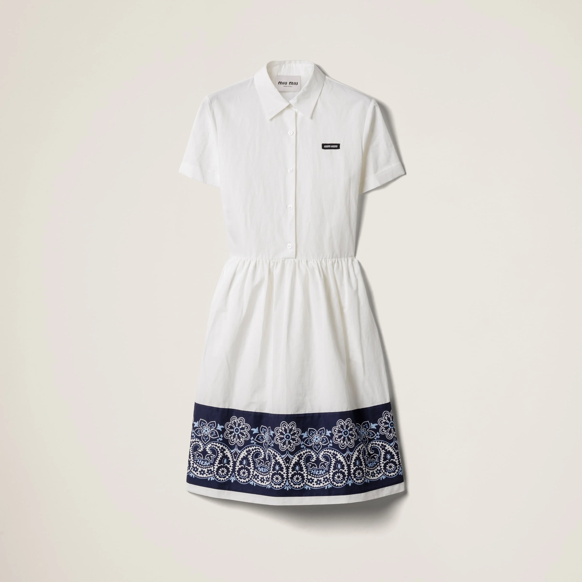 Slubbed poplin dress with print - 1