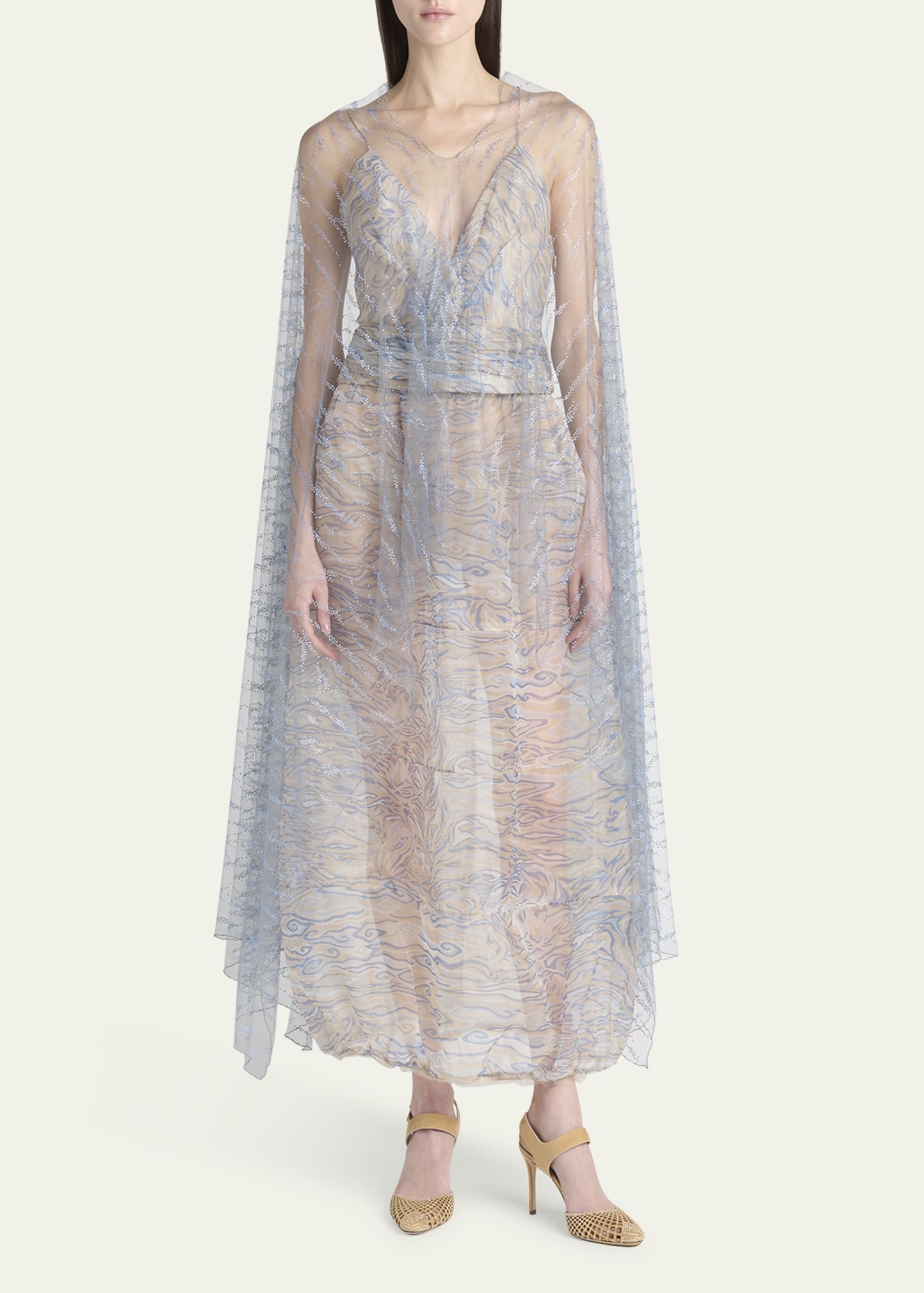 Embellished Sheer V-Neck Cape - 2