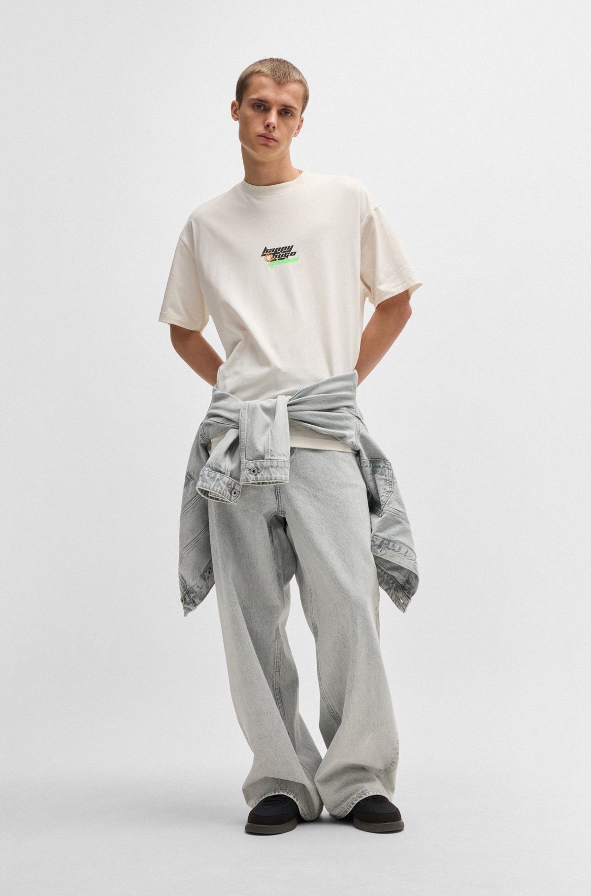 OVERSIZE-FIT T-SHIRT IN COTTON WITH HAPPY HUGO LOGO - 4