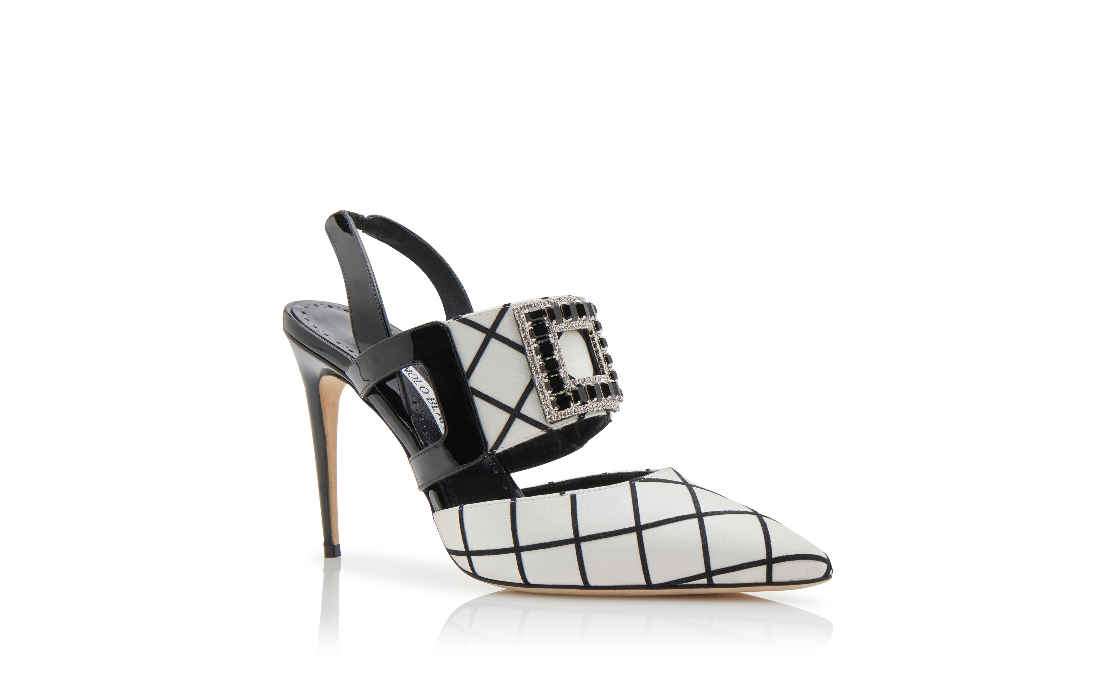 Black and White Satin Slingback Pumps - 3