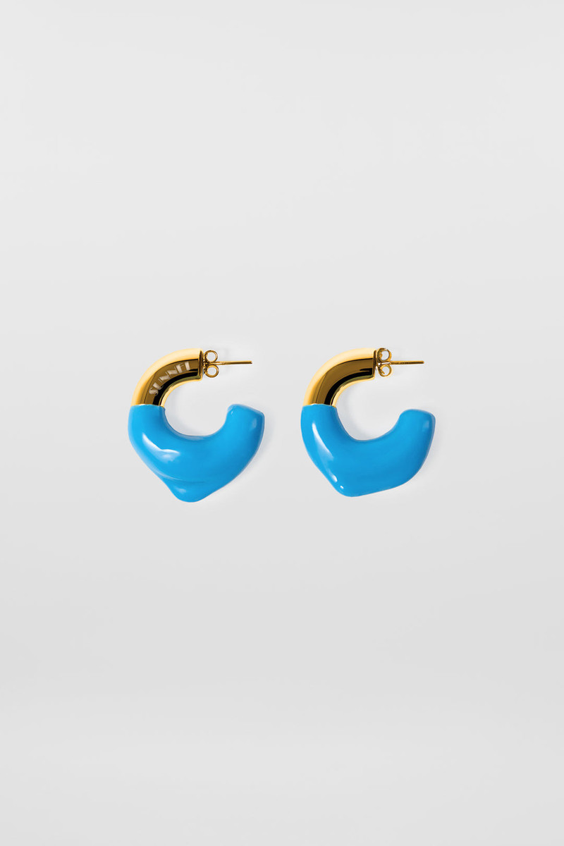 SMALL 고무 EARRINGS GOLD / 밝은 파란색 1