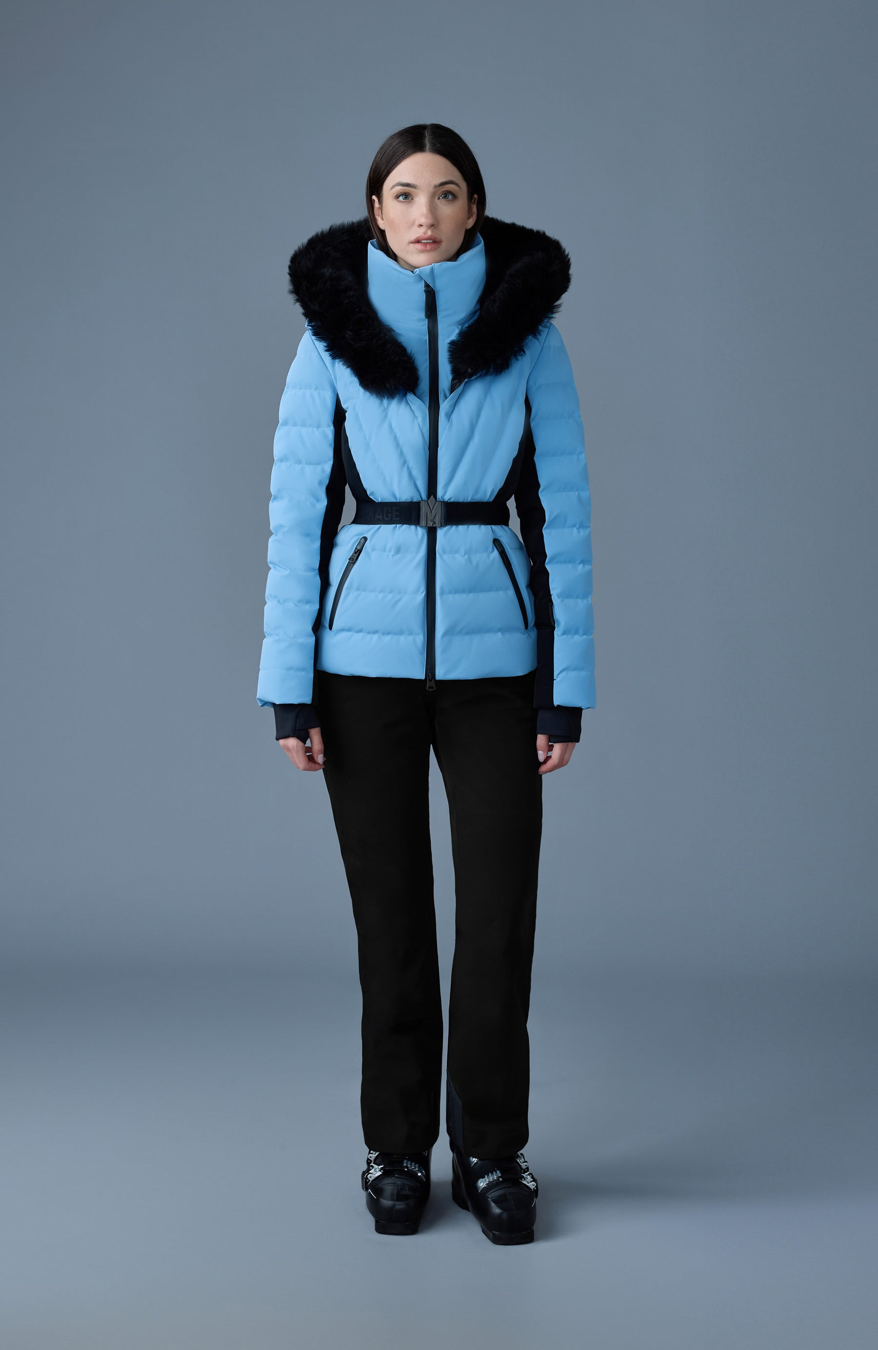 ELITA-SH Belted down ski jacket with fur trimmed hood - 2