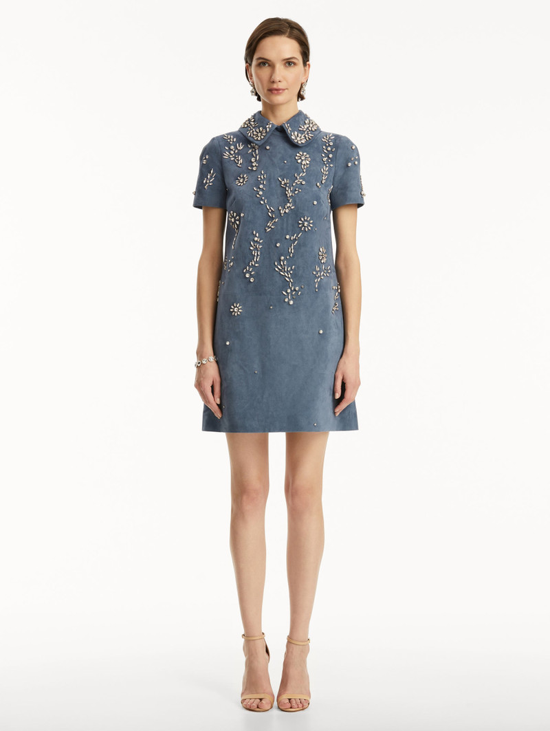 Oscar de la Renta CRYSTAL EMBROIDERED SUEDE SHIFT DRESS outlook