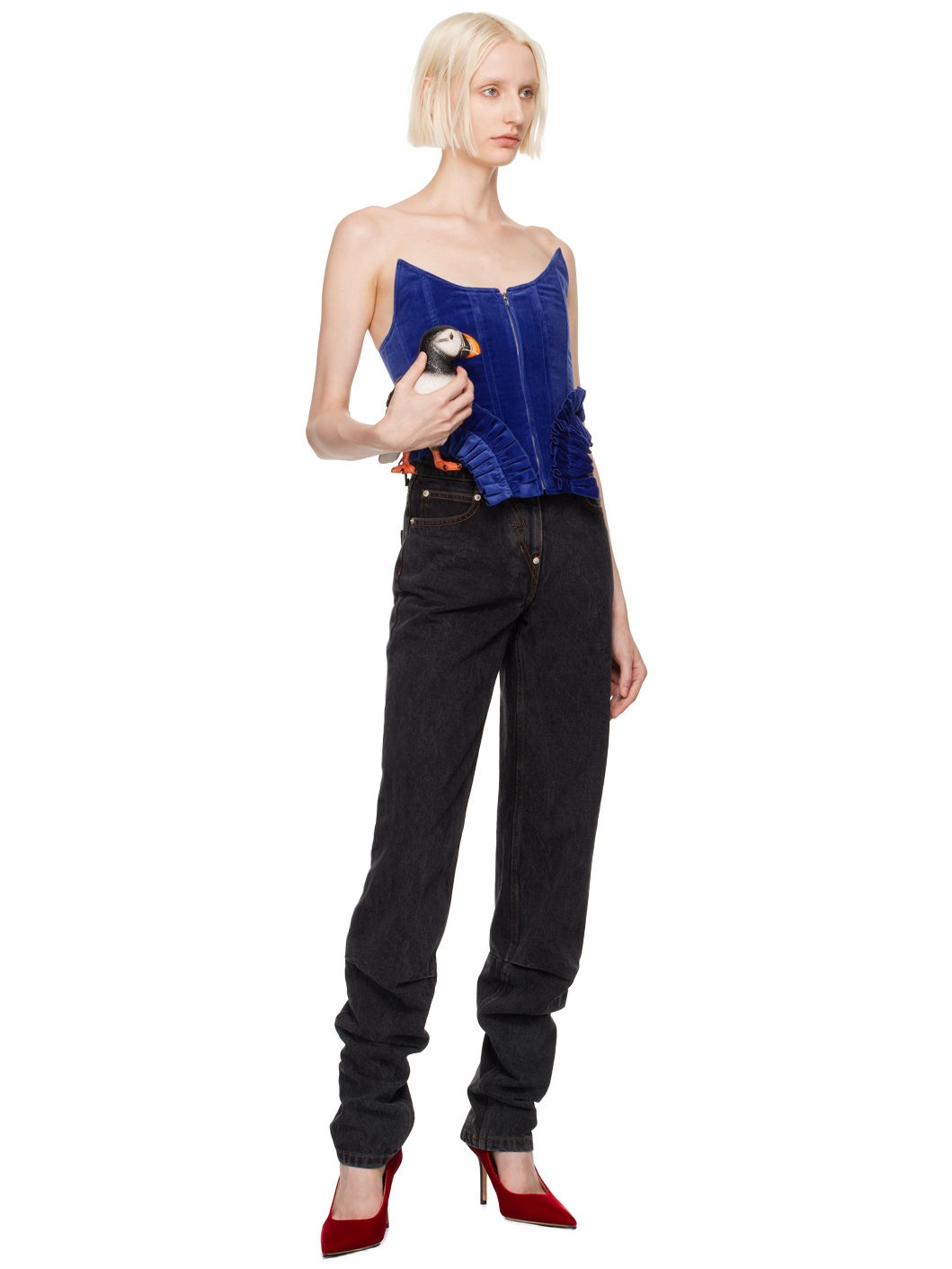 Black Tuck Detail Pegged Jeans - 4