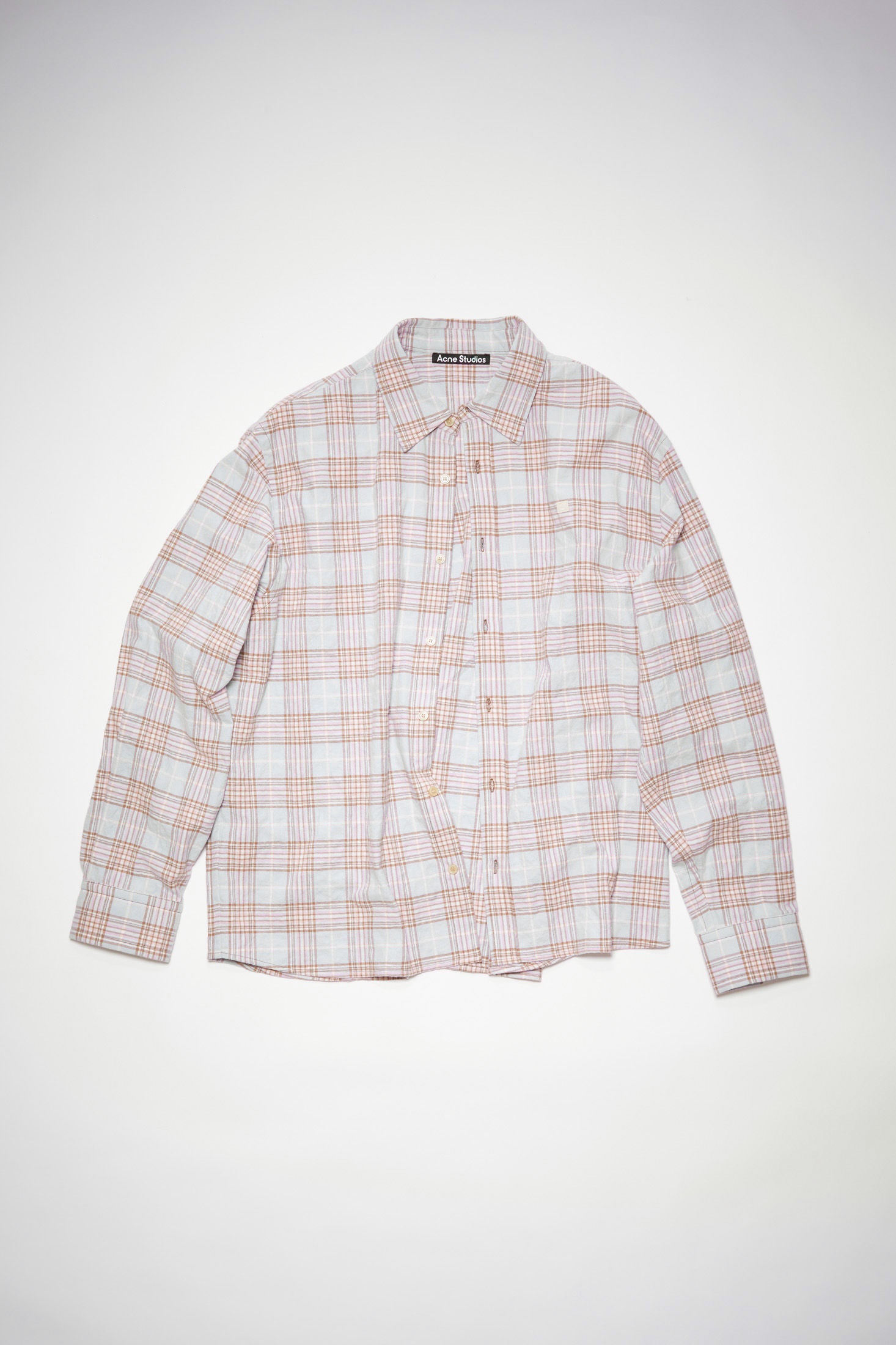 Check flannel button-up shirt - Light blue/pink - 1