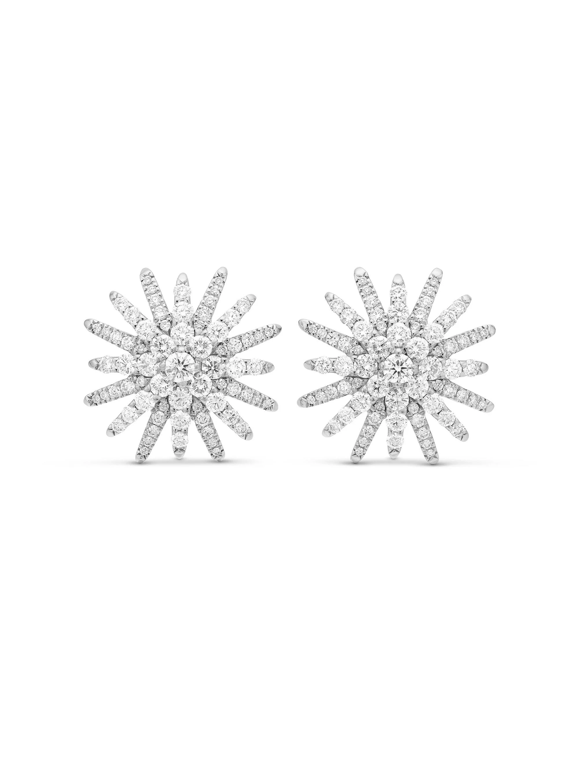 Women's Starburst Stud Earrings in 18K White Gold with Diamonds, 19MM - Diamond - 1