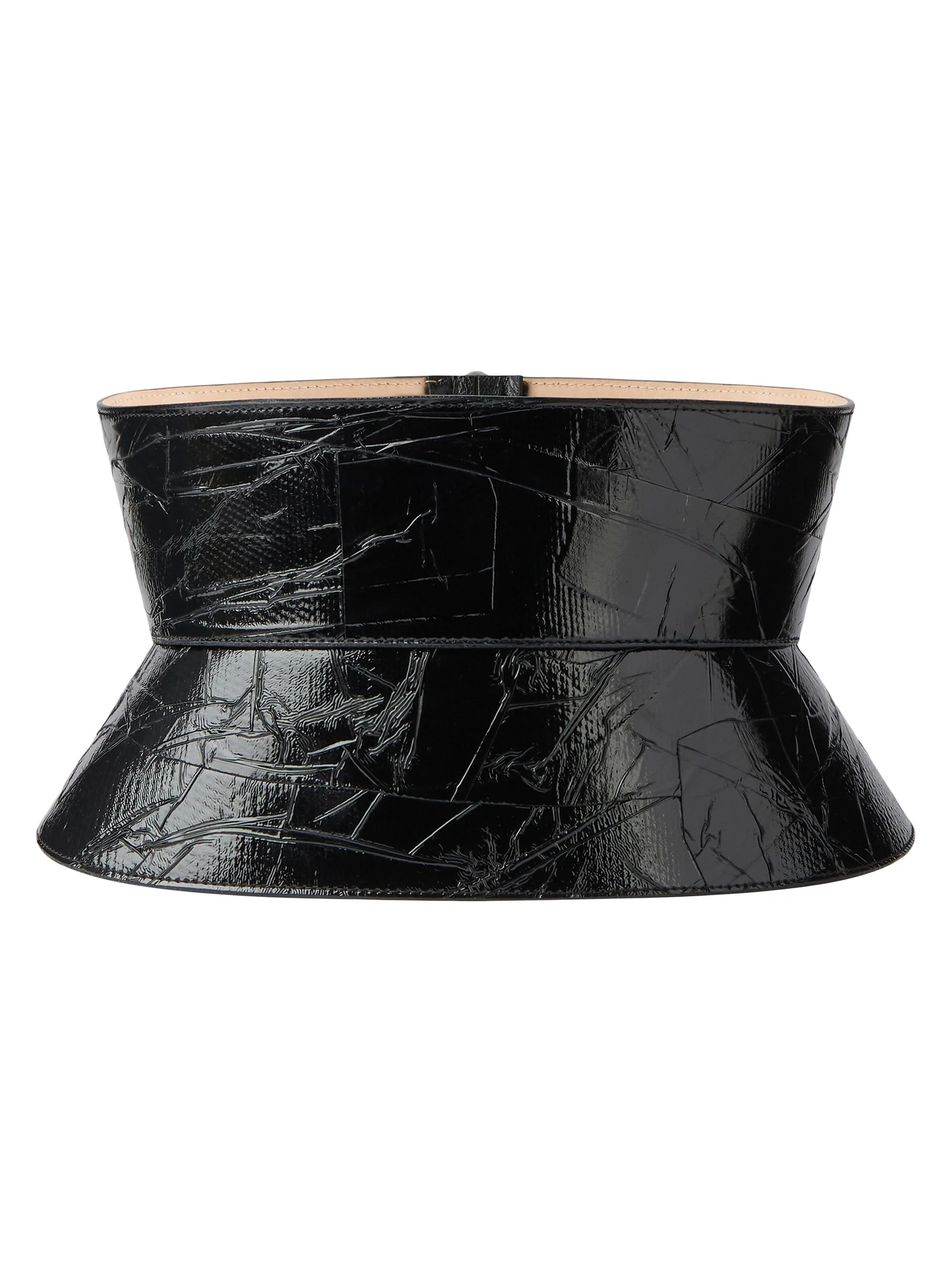 Women's Corset Belt in Nappa Leather with Tape Print - Black - 1