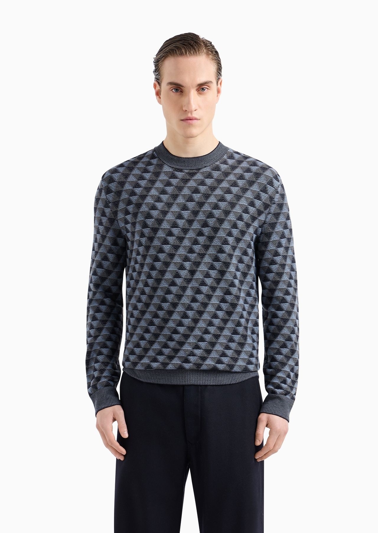 Jacquard virgin-wool, crew-neck jumper - 3