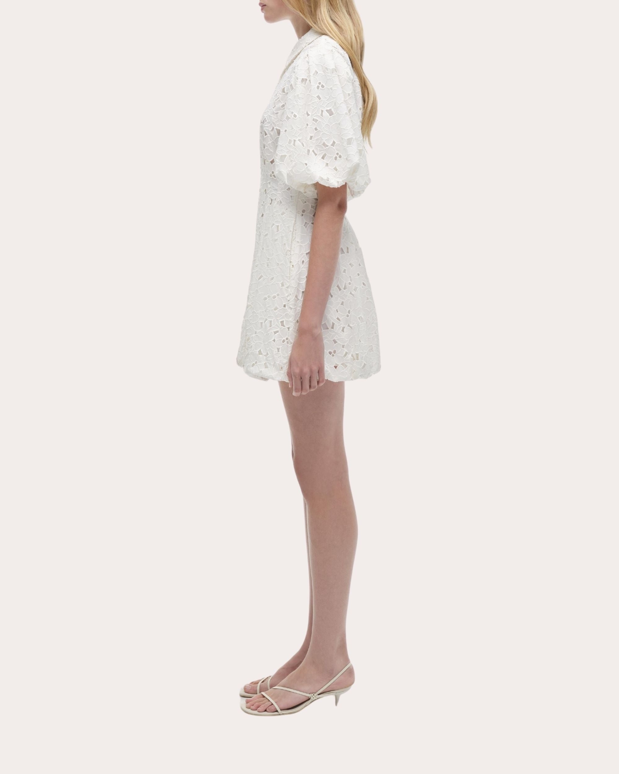 Cleo Embroidered Cotton Puff-Sleeve Mini Shirt Dress - 3
