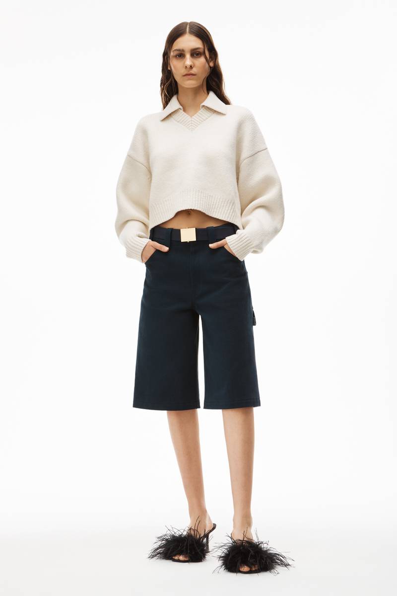 Alexander Wang COLLARED V-NECK PULLOVER IN BOILED WOOL outlook