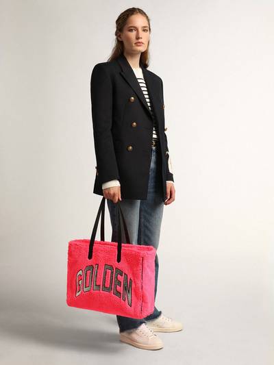 Golden Goose East-West California Bag in fuchsia terry fabric with Golden lettering in silver metallic leather outlook