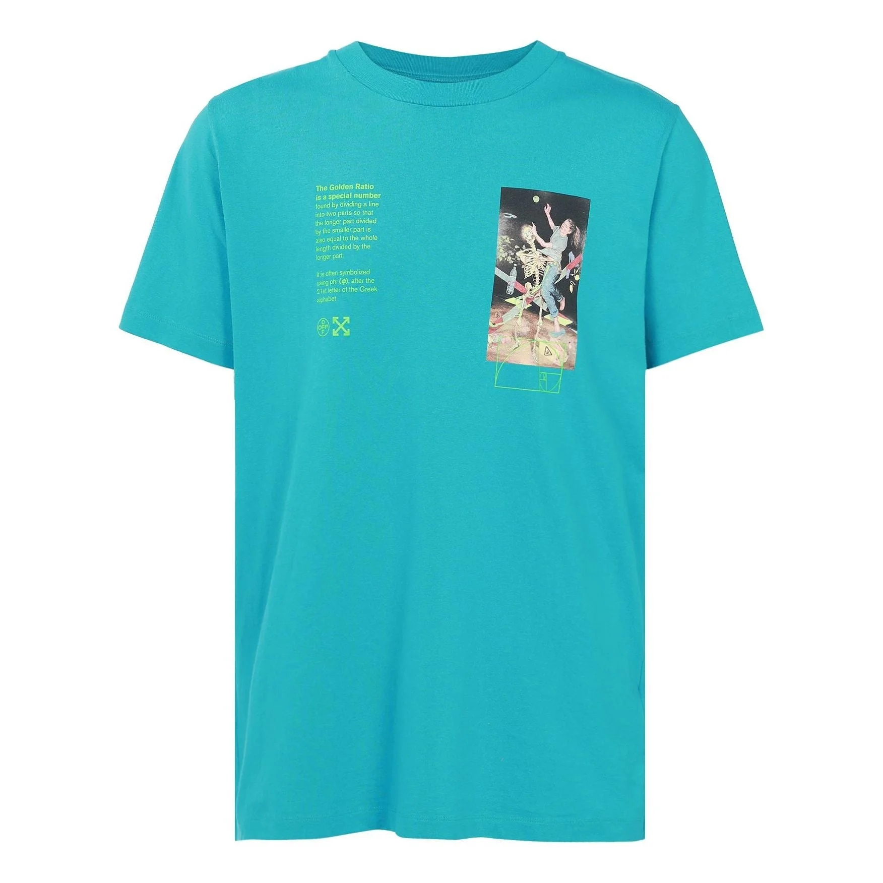 Men's Off-White C/O Virgil Abloh Skeleton Character Printing Short Sleeve Ordinary Version Blue T-Sh - 1