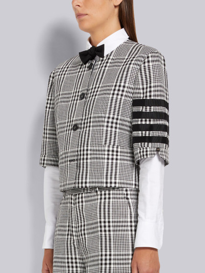 Thom Browne Black and White Gingham Crispy Linen 4-Bar Short Sleeve Unconstructed Cardigan Jacket outlook