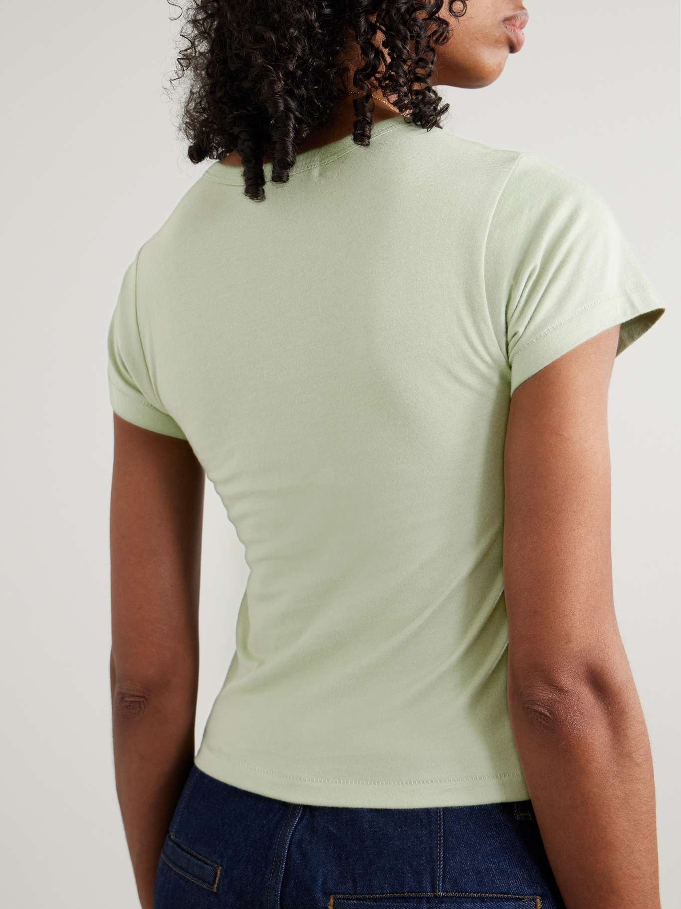 Short Sleeve Baby Tee cropped cotton and modal-blend jersey T-shirt Sage green - 3