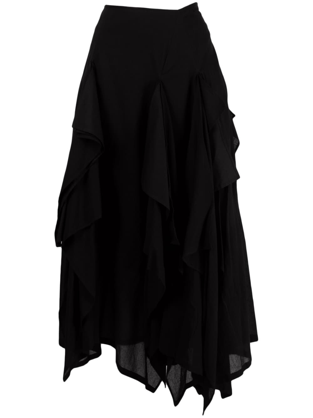 asymmetric tiered cotton midi skirt - 1