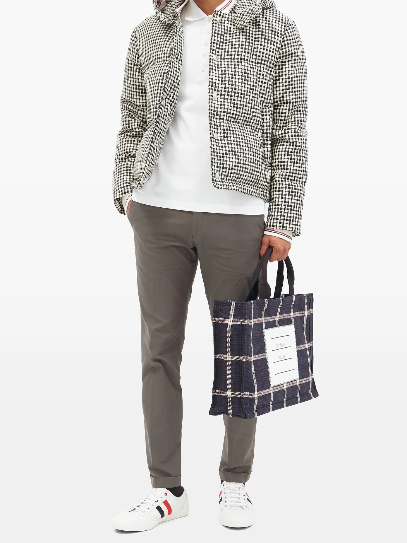 Houndstooth-check wool padded coat - 6