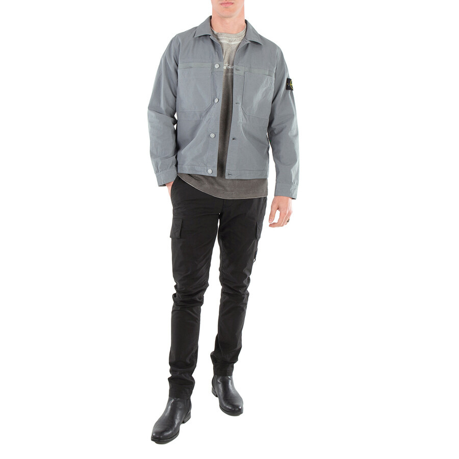 Stone Island Men's Grey Green Cotton Ripstop Shirt - 3
