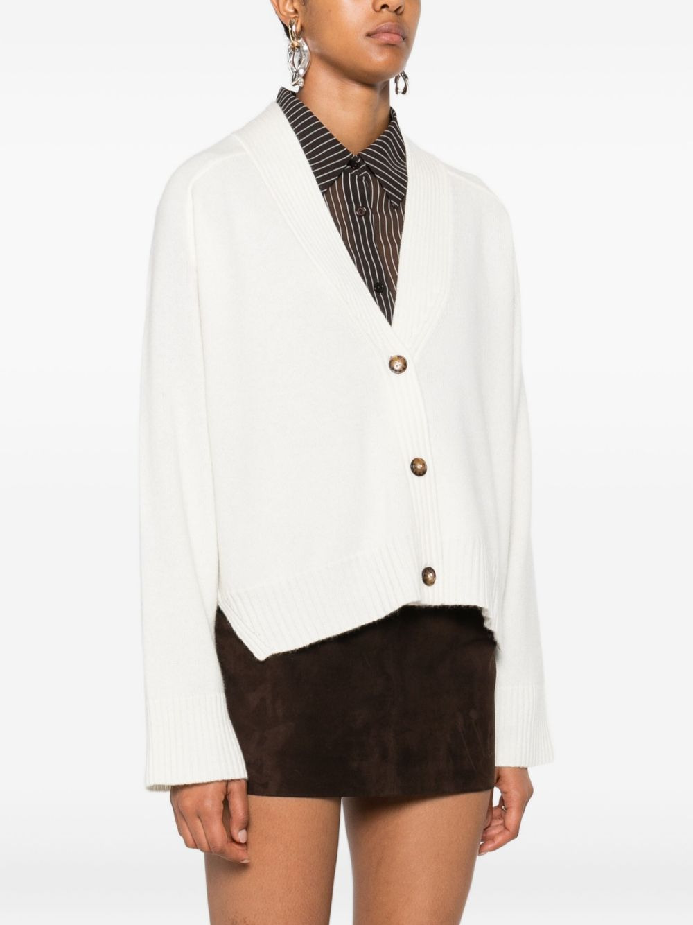 button-fastening ribbed cardigan - 3