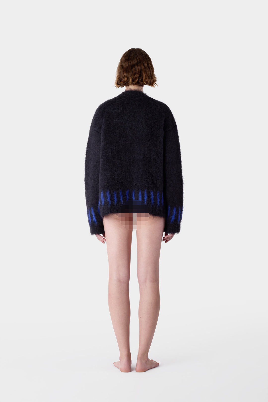 HAIRY KNIT ROUND NECK SWEATER / dark navy - 9