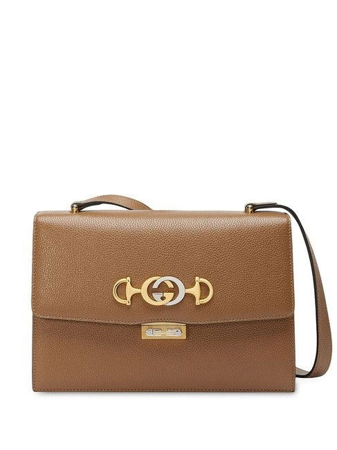 GUCCI Zumi Small Brown Textured Leather Shoulder Bag - 1