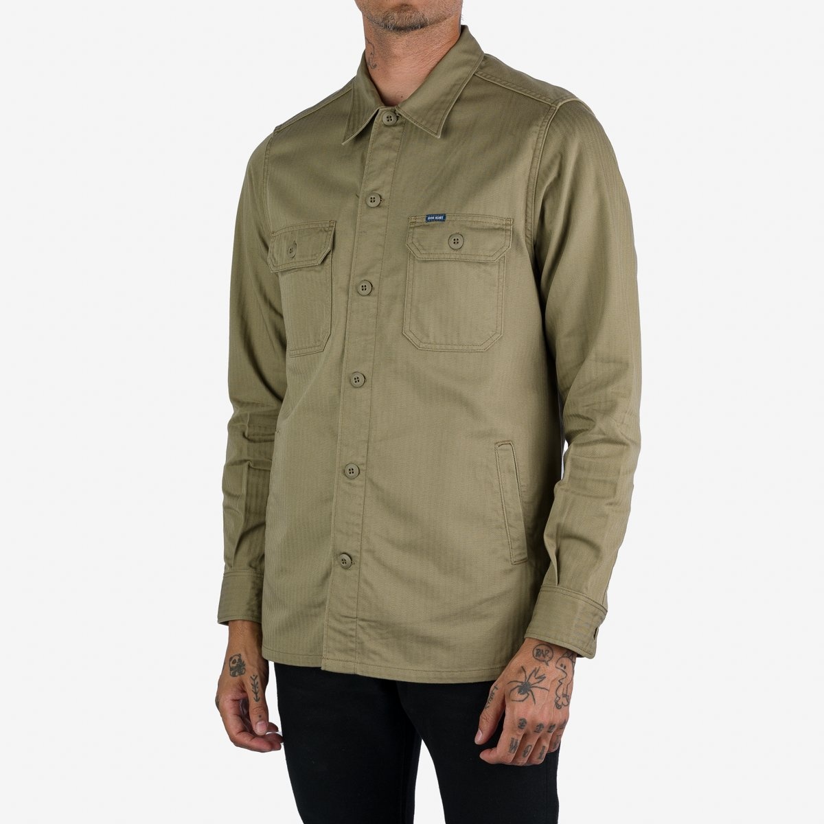 IHSH-385-BEI 9oz Herringbone Military Shirt - Beige - 2