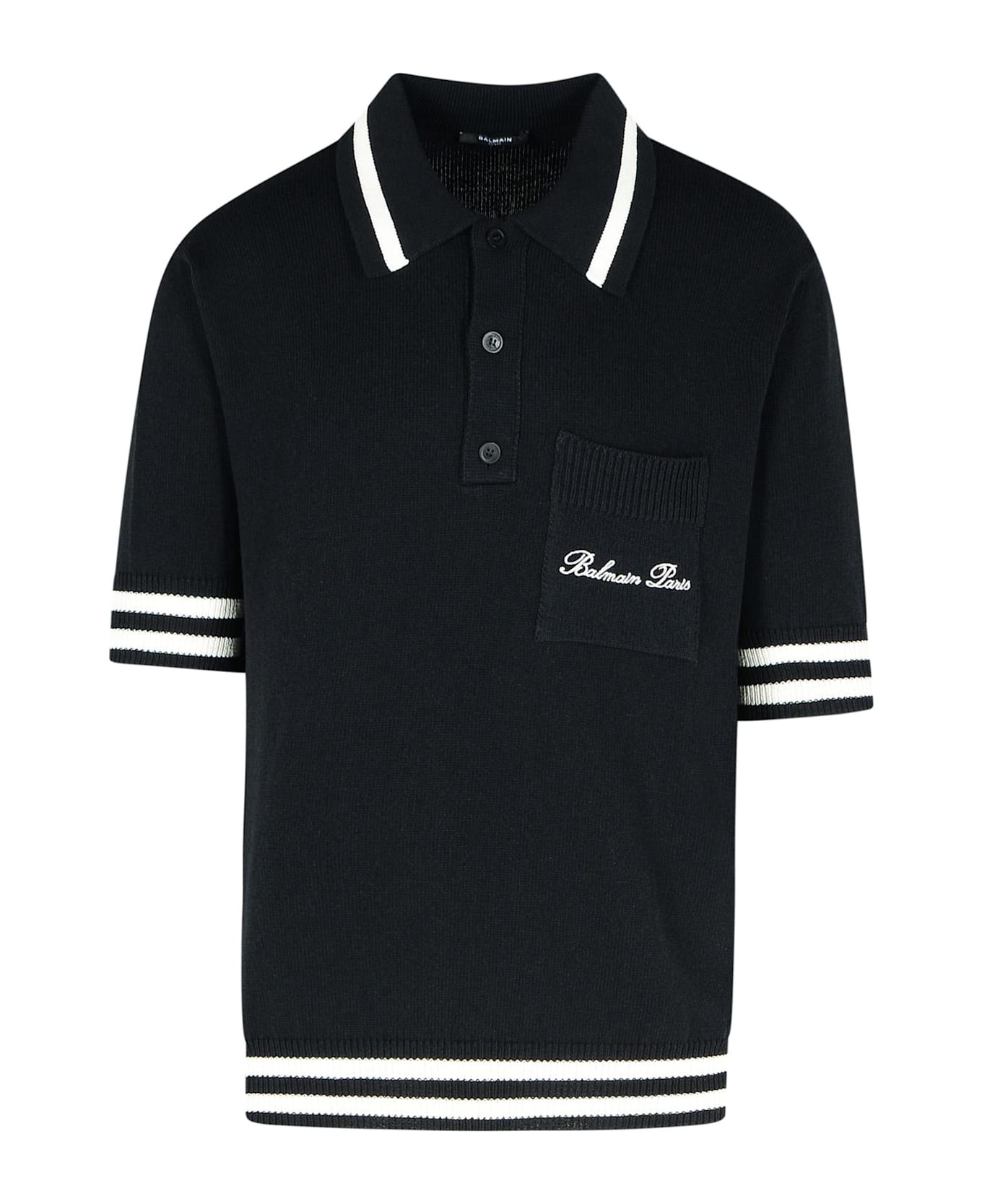 'signature' Black Cotton Blend Polo Shirt - 1