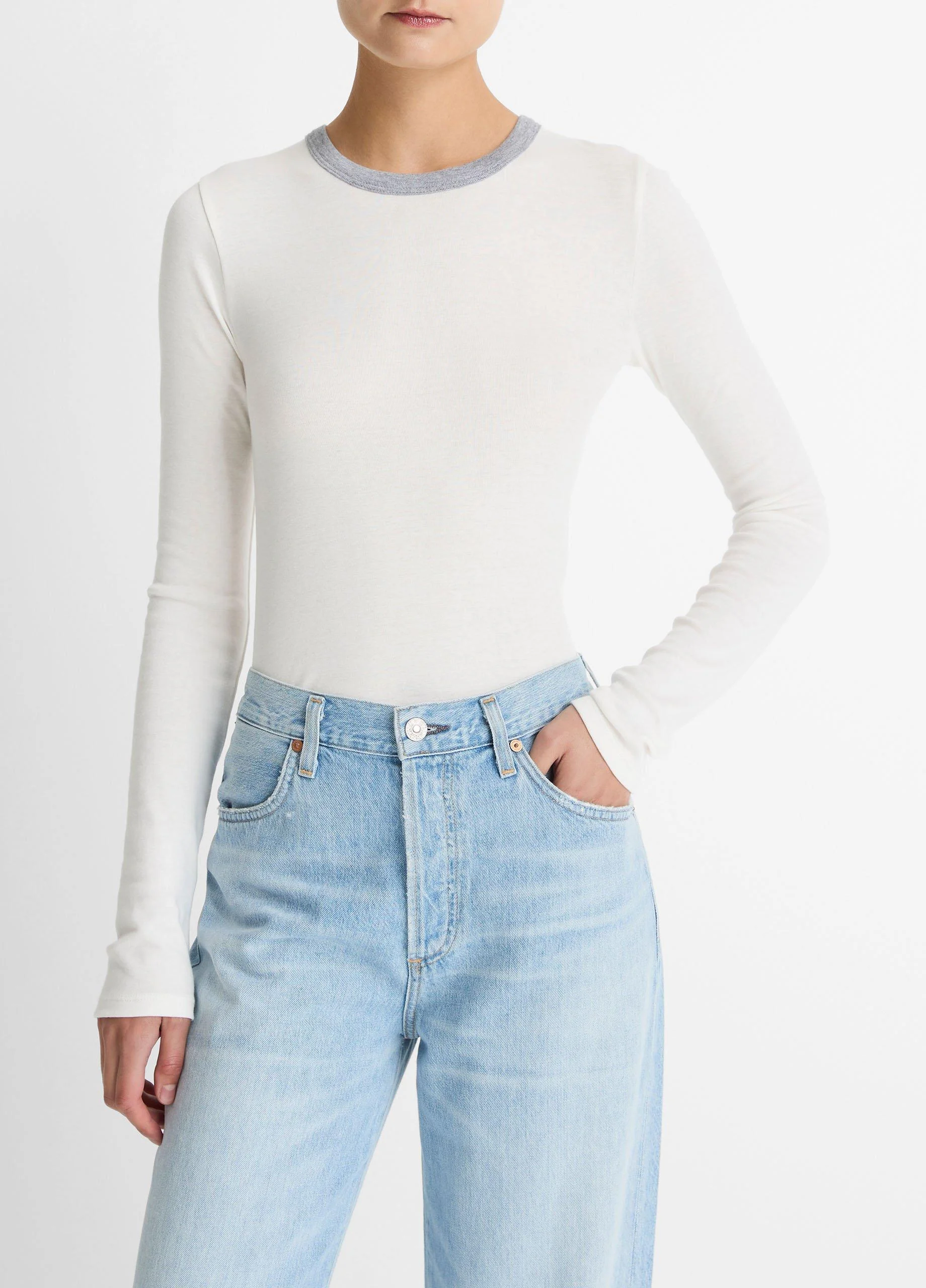 Tipped Heathered Pima Cotton-Blend Long-Sleeve T-Shirt - 1