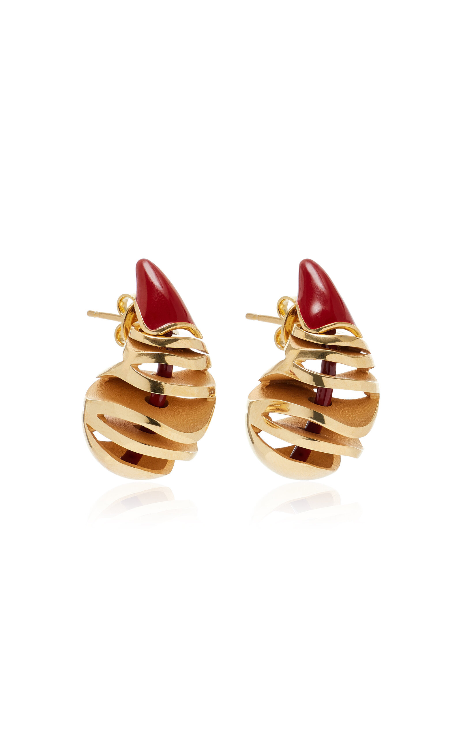 Enameled 18k Gold-Pleated Sterling Silver Earrings red - 3