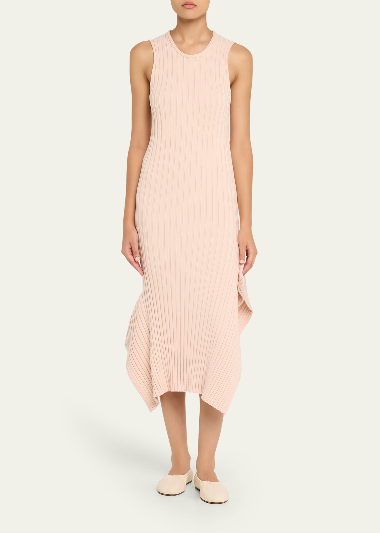 Asymmetric Hem Rib Knit Midi Dress - 2