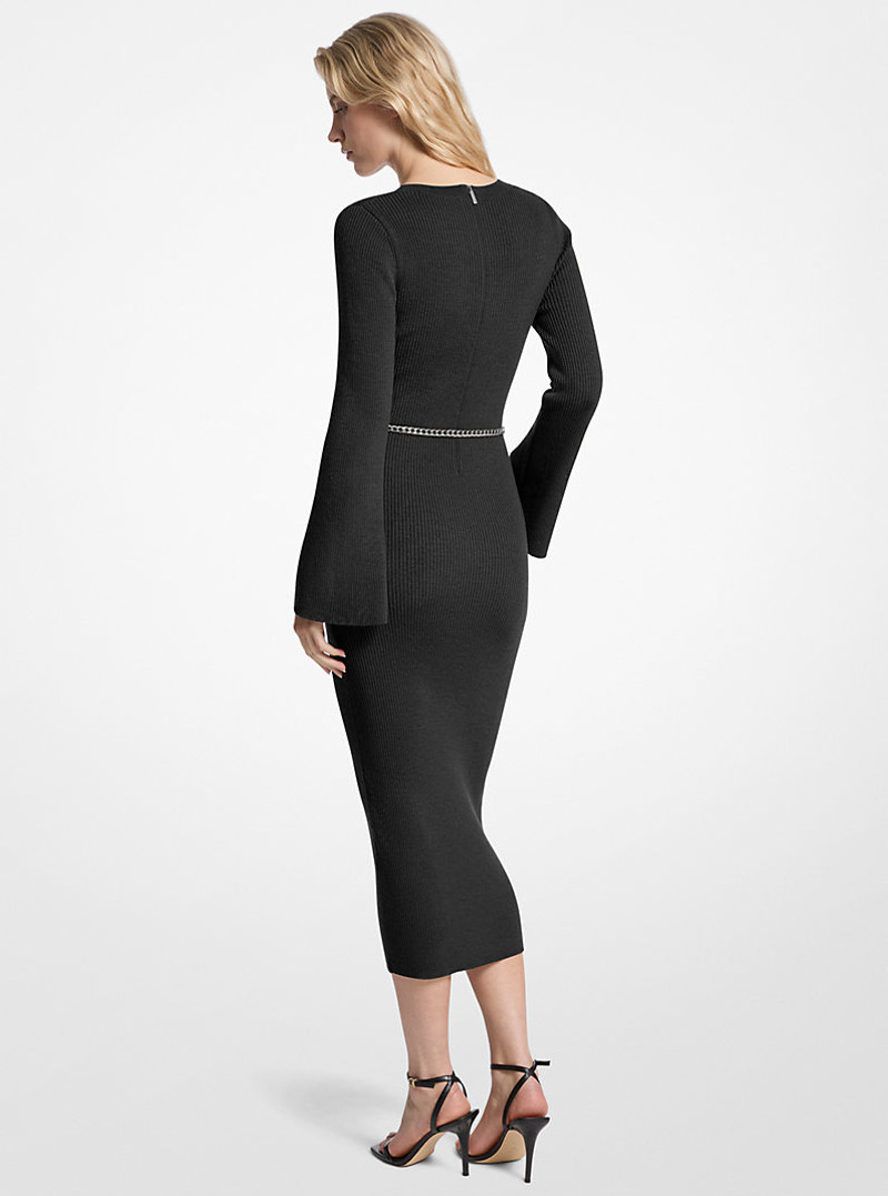 MICHAEL KORS Wool Blend Belted Midi Dress outlook