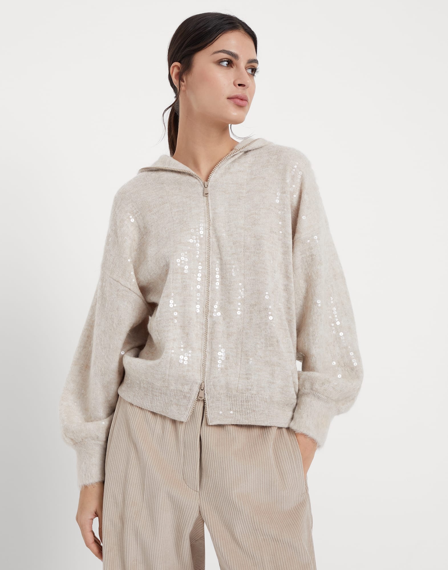 Dazzling Cascade cardigan in mohair, virgin wool and cashmere with hood and zipper - 1