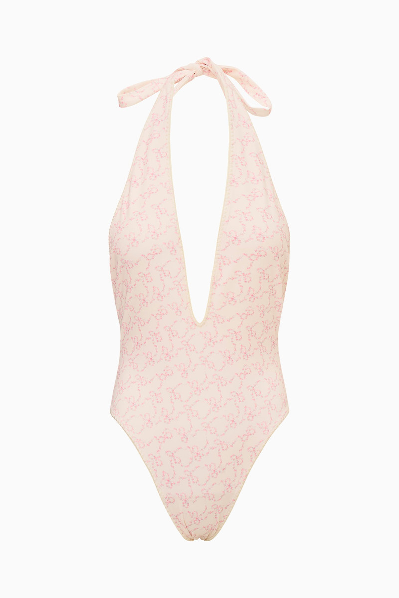 Meegan Floral Bow Print One-Piece Swimsuit 1